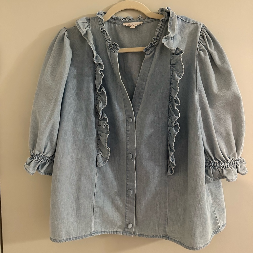 Ruffled Denim Blouse